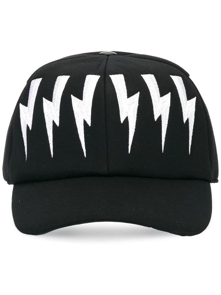 Neil Barrett Lightning Bolt Baseball Cap, Men's, Black, Cotton/leather/viscose
