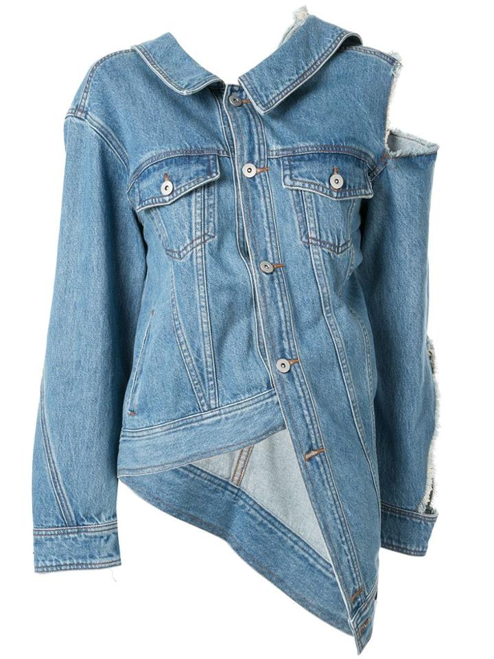 Ground Zero One Shoulder Denim Jacket - Blue