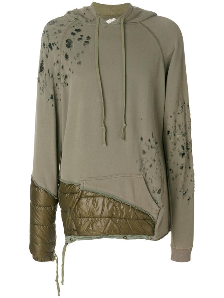 Moncler X Greg Lauren Distressed Padded Panel Hoodie - Green