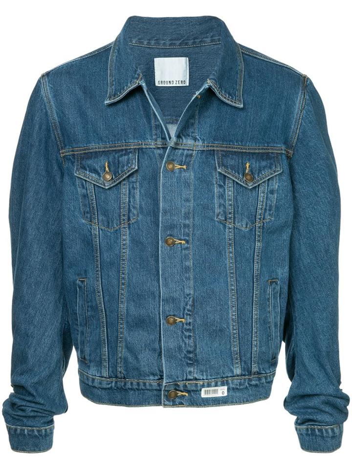 Ground Zero Curve-cut Sleeve Denim Jacket - Blue
