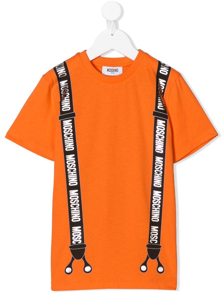 Moschino Kids Teen Suspenders Print T-shirt - Yellow & Orange