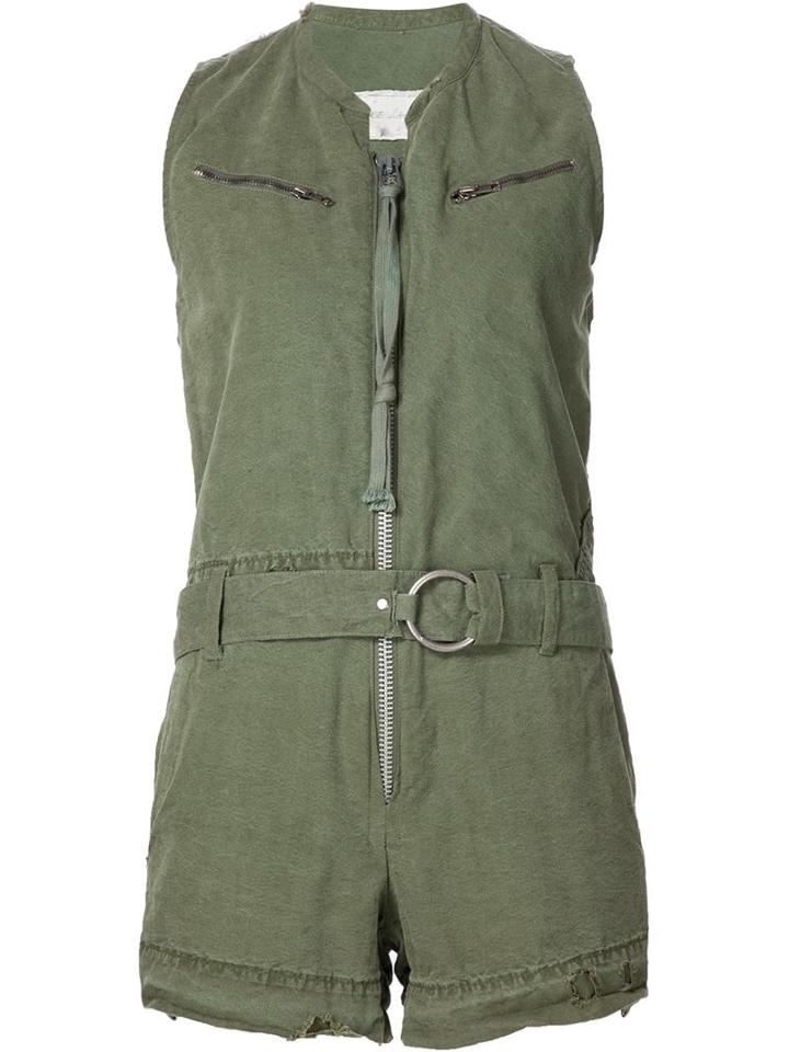 Greg Lauren Belted Playsuit, Women's, Size: 2, Green, Cotton
