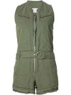 Greg Lauren Belted Playsuit, Women's, Size: 2, Green, Cotton