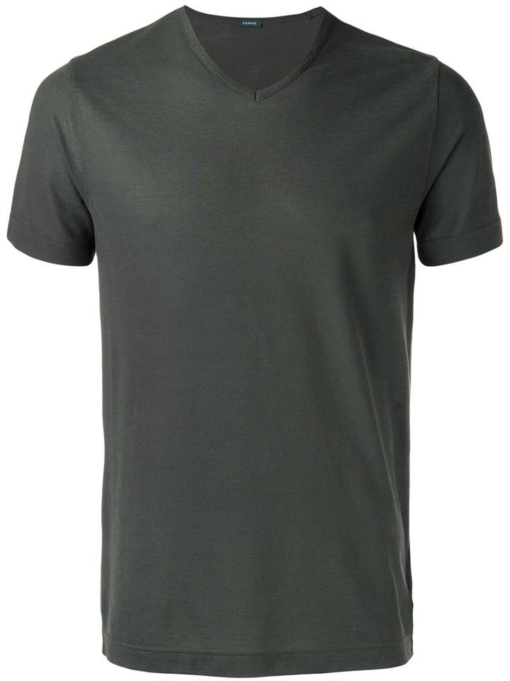 Zanone V-neck T-shirt, Men's, Size: Medium, Green, Cotton
