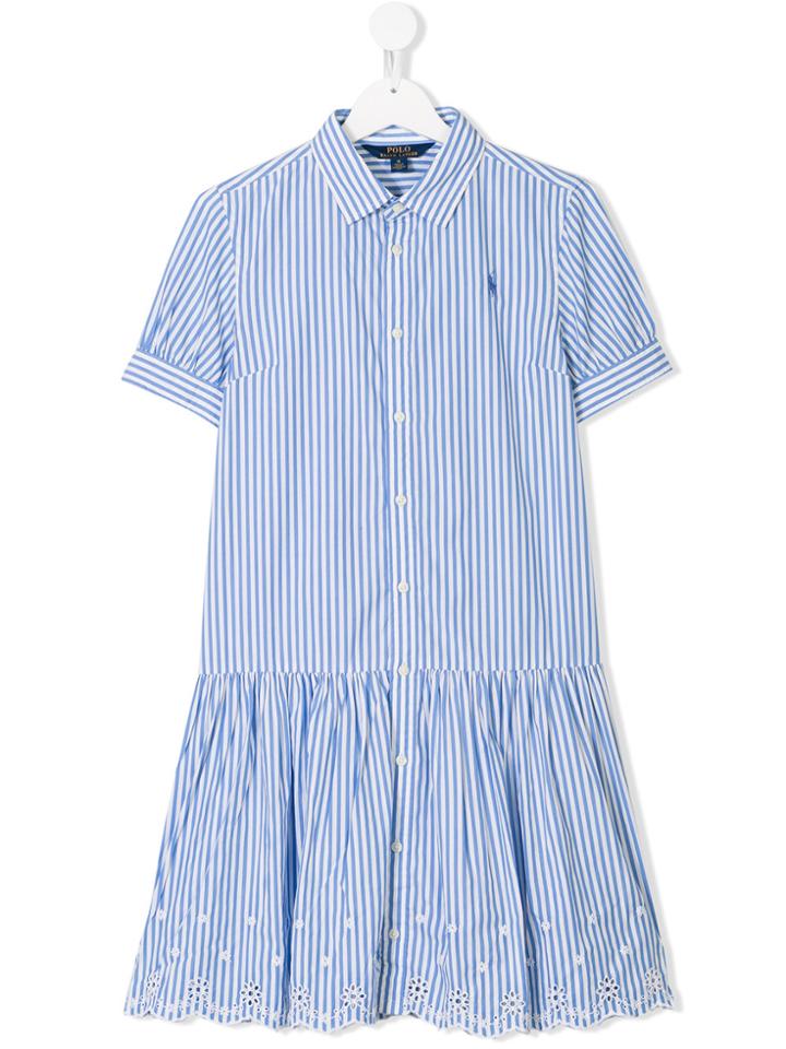 Ralph Lauren Kids Striped Short Sleeve Shirt Dress - Blue