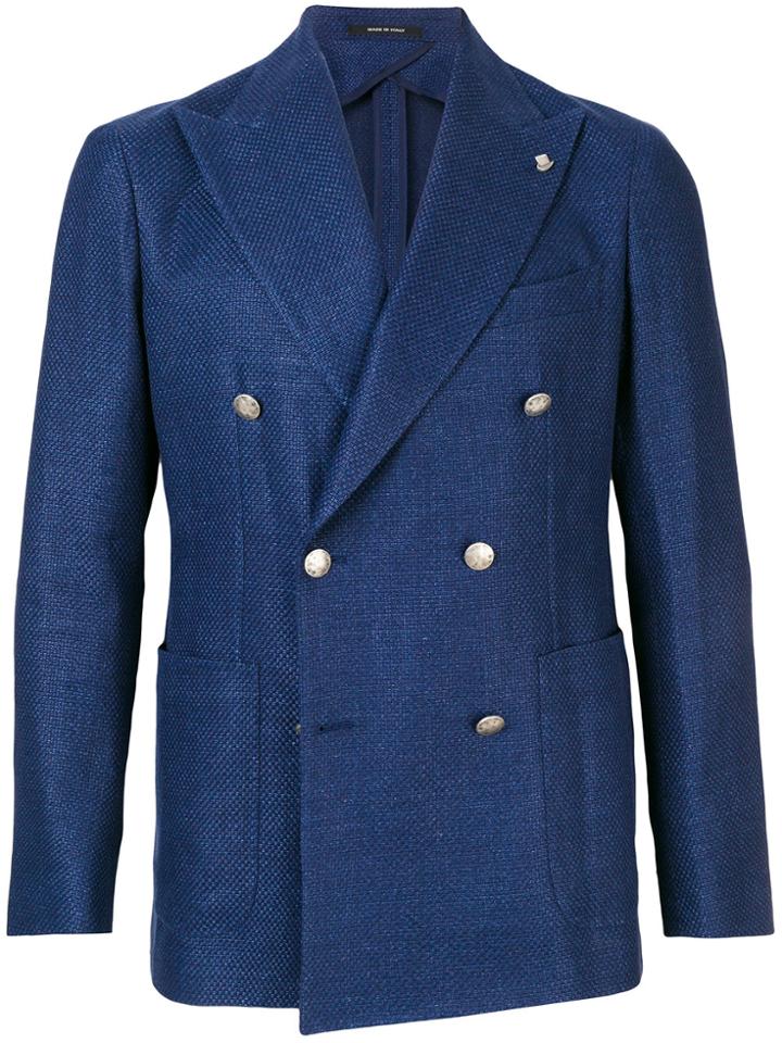 Tagliatore Double Breasted Textured Blazer - Blue