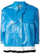 Aviù - Short-sleeve Bomber Jacket - Women - Leather/polyamide/polyester/viscose - L, Blue, Leather/polyamide/polyester/viscose