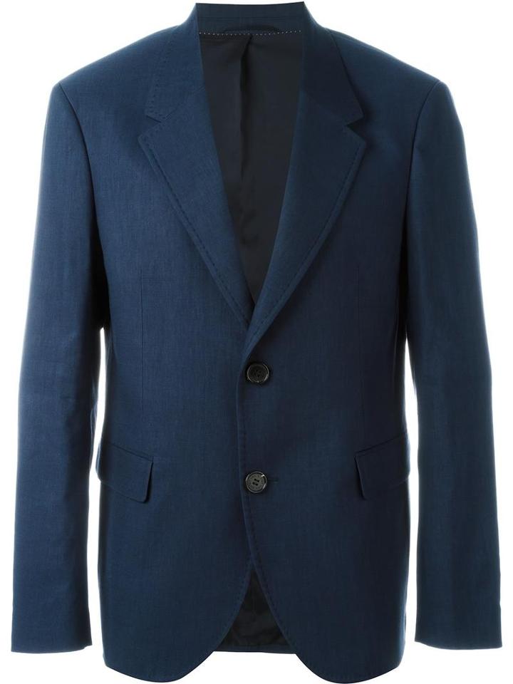 Neil Barrett Classic Casual Blazer, Men's, Size: 52, Blue, Linen/flax/polyester/spandex/elastane/polyamide