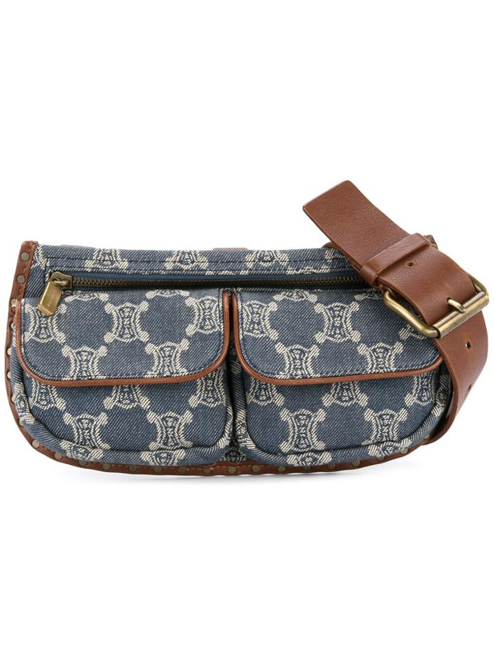 Céline Vintage Macadam Pattern Denim Belt Bag - Blue