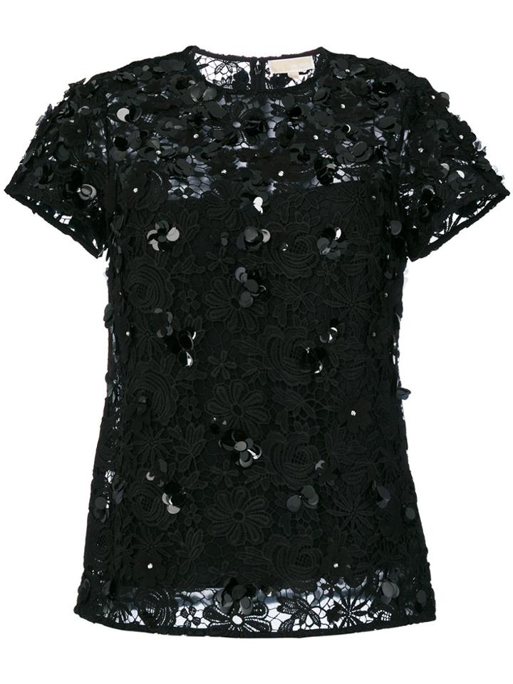 Michael Michael Kors Floral Appliqué Lace Blouse - Black