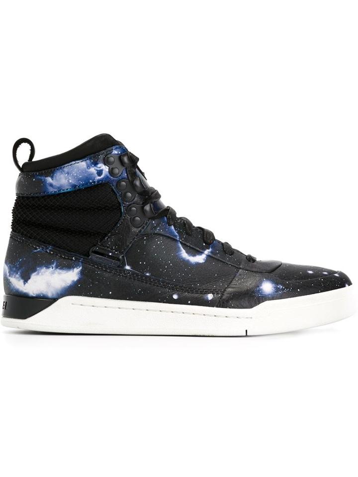 Diesel Onice Hi-top Sneakers, Men's, Size: 41, Black, Leather/polyurethane/rubber