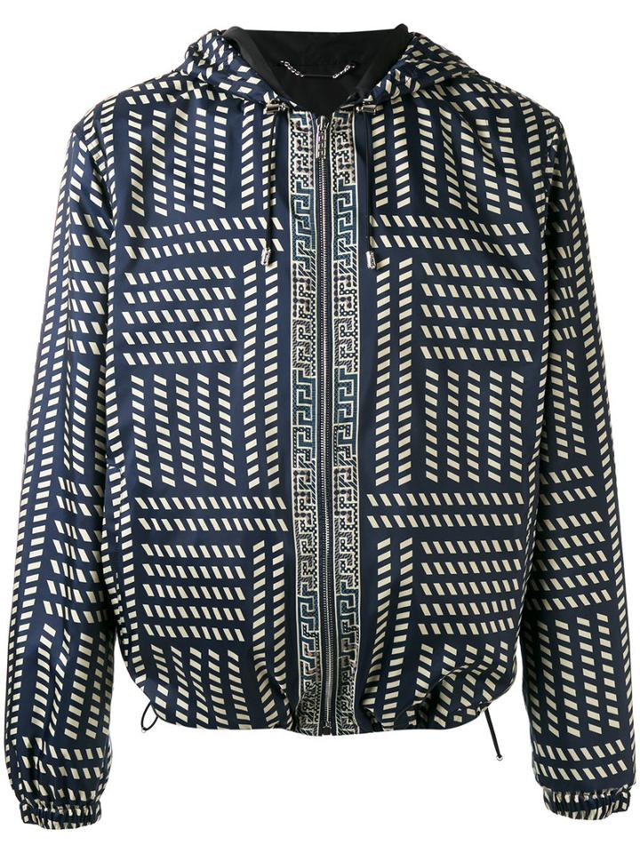 Versace Tribal Print Hooded Jacket, Men's, Size: 50, Black, Polyester