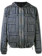 Versace Tribal Print Hooded Jacket, Men's, Size: 50, Black, Polyester