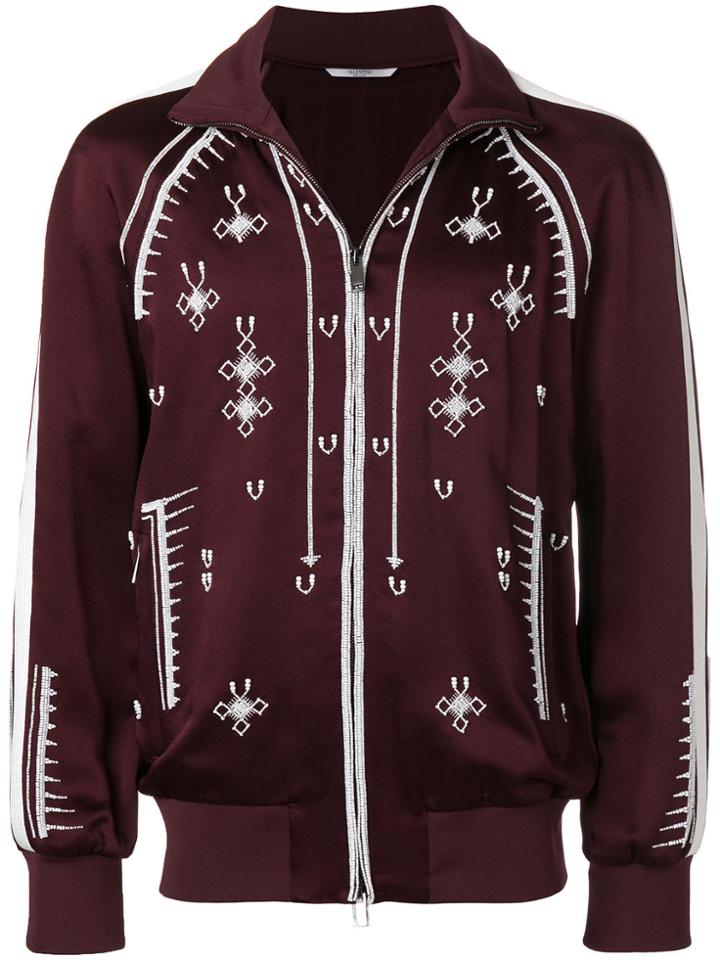 Valentino Geometric Embroidery Zip-up Sweatshirt - Red