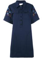 Koche - Embellished Shirt Dress - Women - Silk/cotton/leather/glass - 38, Blue, Silk/cotton/leather/glass