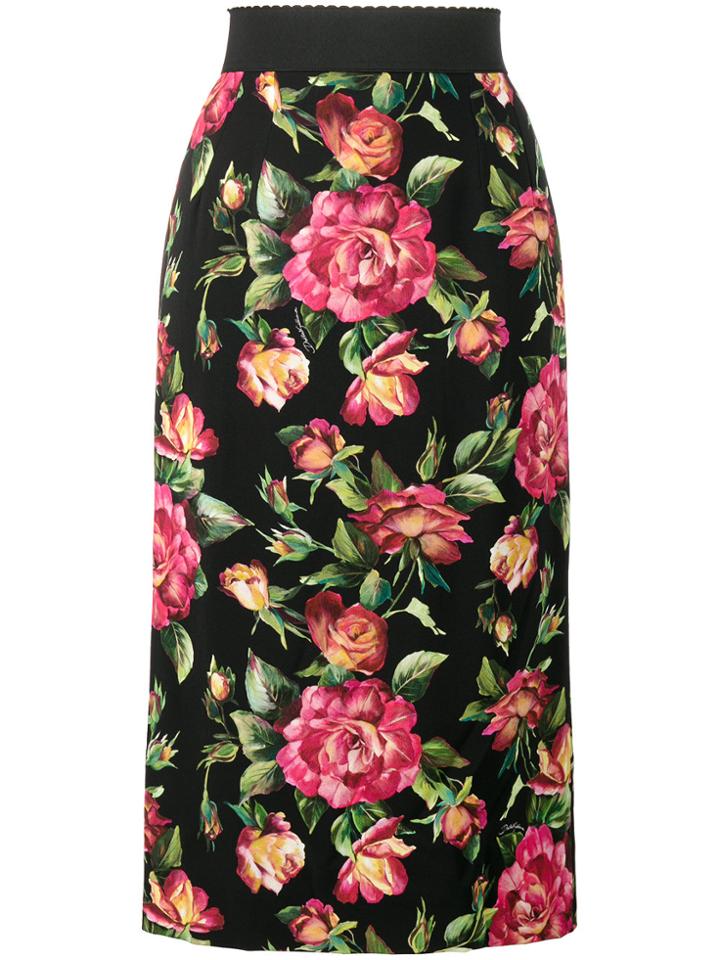 Dolce & Gabbana Floral Print Pencil Skirt - Black