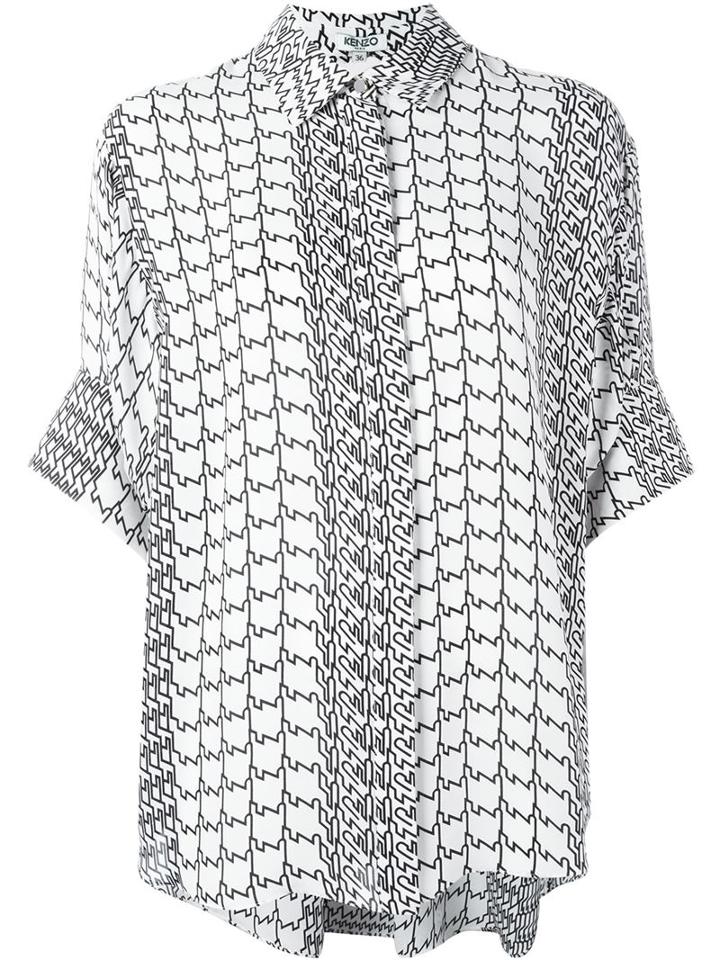 Kenzo Geometric Print Shirt, Women's, Size: 40, White, Silk