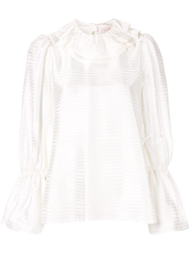 Tory Burch Stripe Ruffle Blouse - White