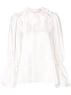 Tory Burch Stripe Ruffle Blouse - White