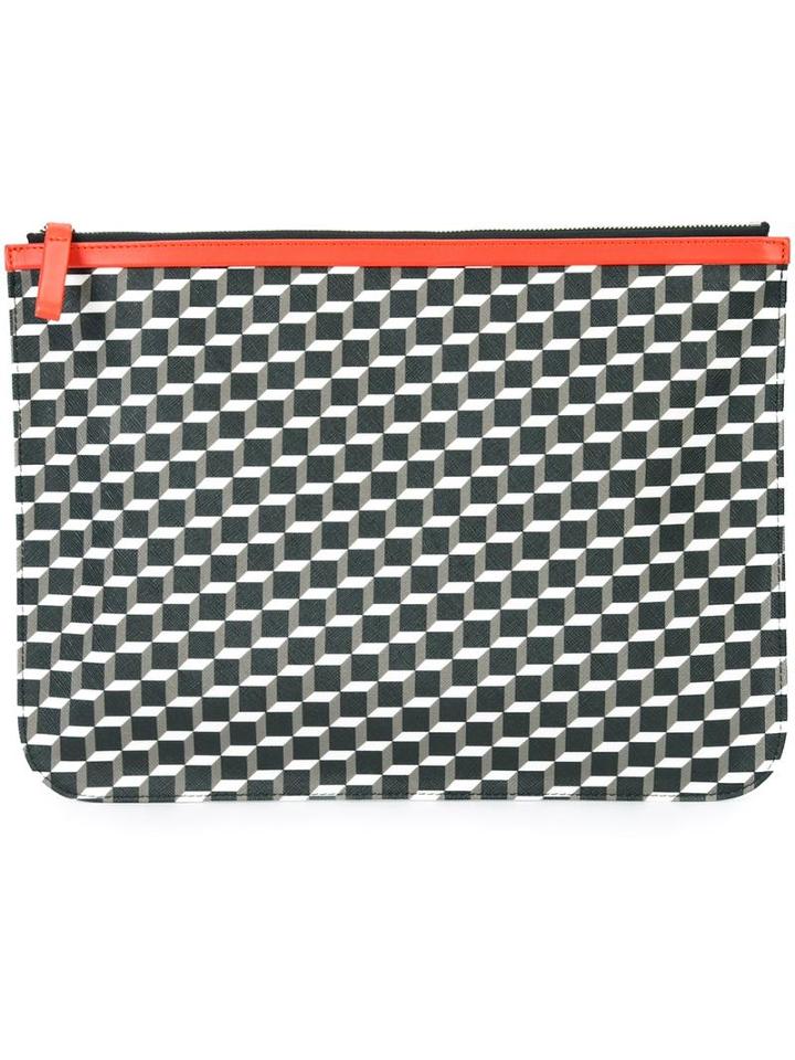 Pierre Hardy Geometric Print Clutch, Adult Unisex, Red, Calf Leather/canvas