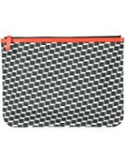 Pierre Hardy Geometric Print Clutch, Adult Unisex, Red, Calf Leather/canvas