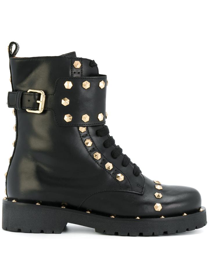 Twin-set Geometric Studs Combat Boots - Black