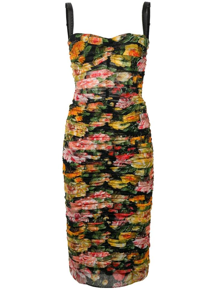 Dolce & Gabbana Floral Ruched Dress - Black