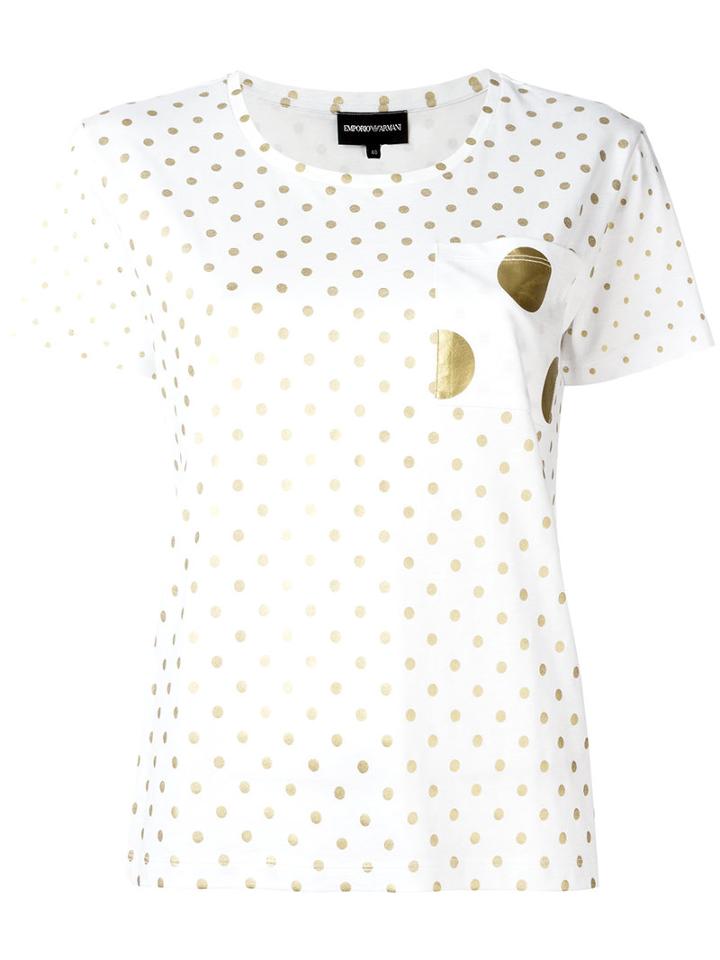 Emporio Armani Dots Print T-shirt, Women's, Size: 38, White, Cotton/modal