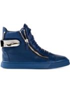 Giuseppe Zanotti Design Zip Detail Hi-top Sneakers, Men's, Size: 40, Blue, Leather/rubber