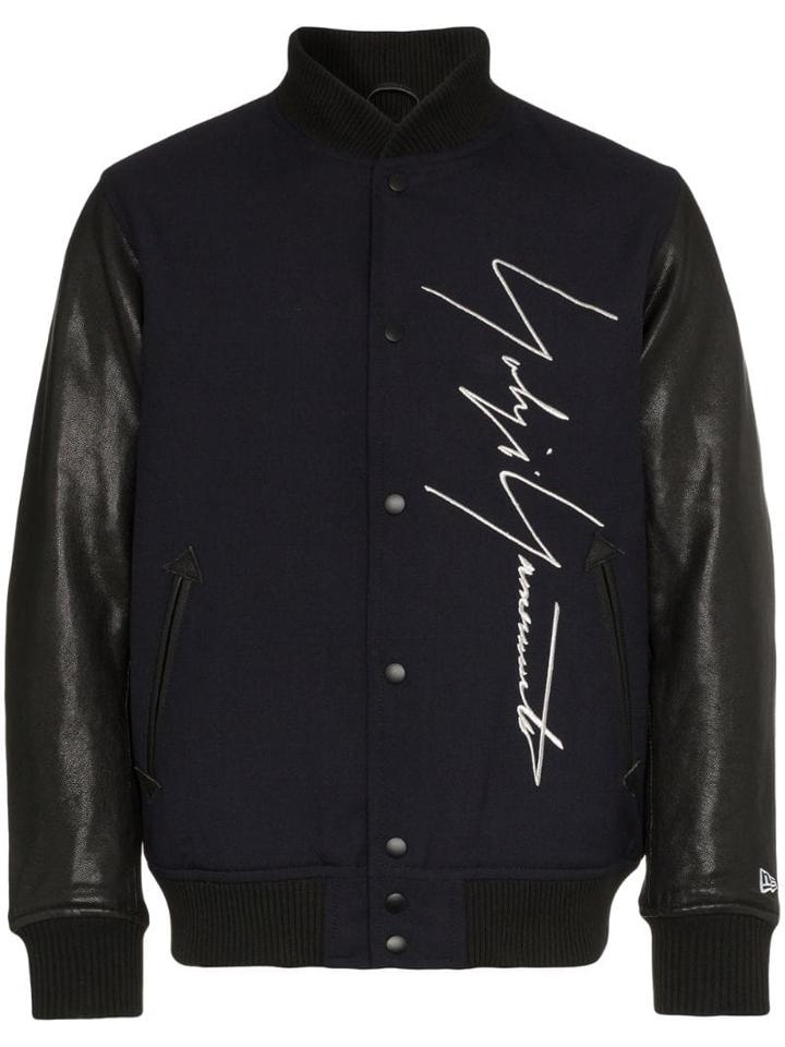 Yohji Yamamoto Logo Embroidered Wool Baseball Jacket - Blue