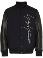 Yohji Yamamoto Logo Embroidered Wool Baseball Jacket - Blue