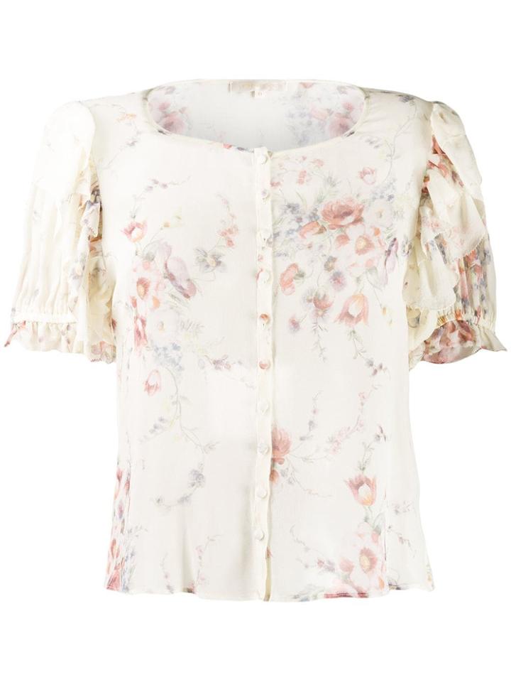 Love Shack Fancy Shaye Floral-print Blouse - Neutrals