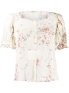 Love Shack Fancy Shaye Floral-print Blouse - Neutrals