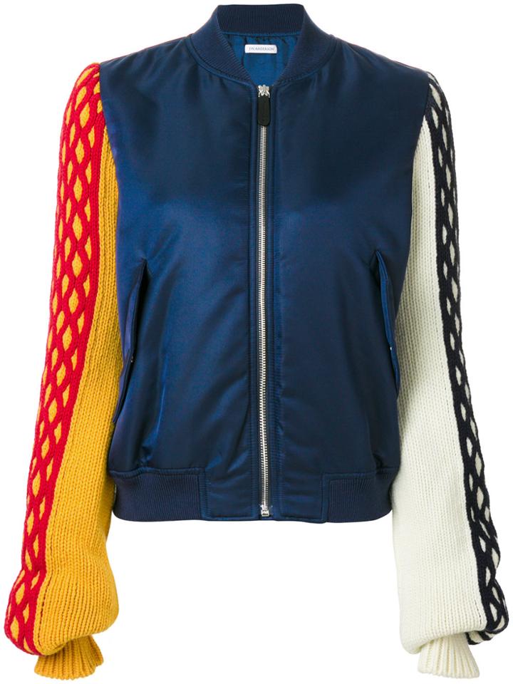 Jw Anderson Knitted Sleeve Bomber Jacket - Blue
