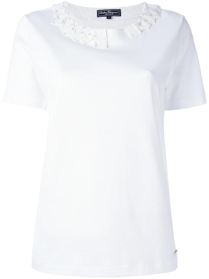 Salvatore Ferragamo Embellished Collar T-shirt, Women's, Size: Small, White, Cotton