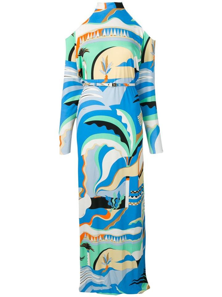 Emilio Pucci La Villa Print Cutout Belted Dress - Blue