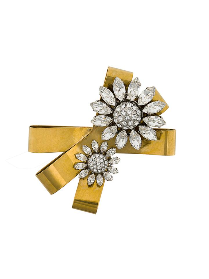 Miu Miu Floral Embellished Brooch - Metallic