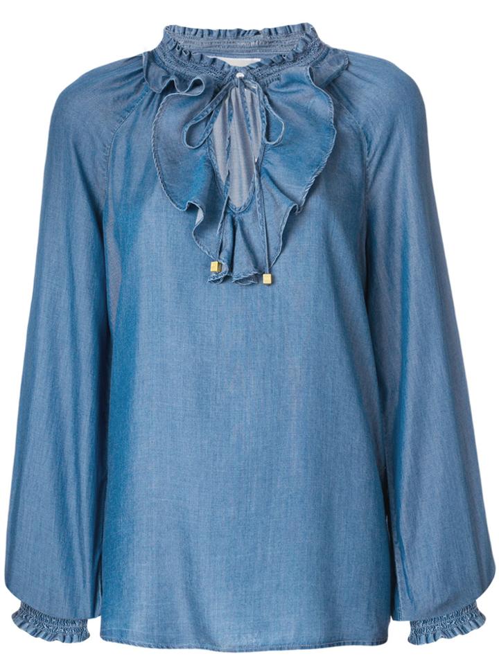 Michael Michael Kors Ruffle Tie Neck Blouse - Blue