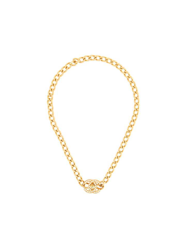 Chanel Vintage Cc Turnlock Chain Necklace - Metallic