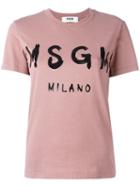 Msgm Logo Print T-shirt, Size: Medium, Pink/purple, Cotton