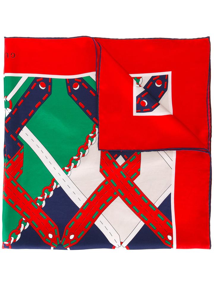 Gucci - Argyle Chain Print Scarf - Women - Silk - One Size, Red, Silk