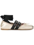 Miu Miu Ankle Ribbon Ballerinas - Metallic