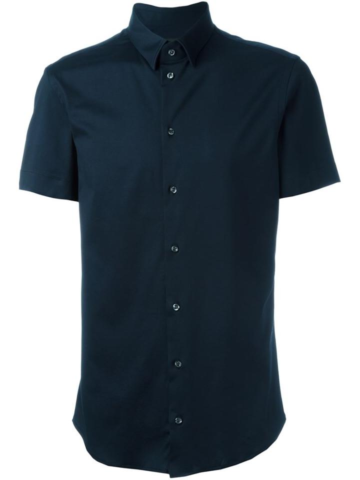Emporio Armani Short Sleeve Shirt, Men's, Size: 38, Blue, Cotton