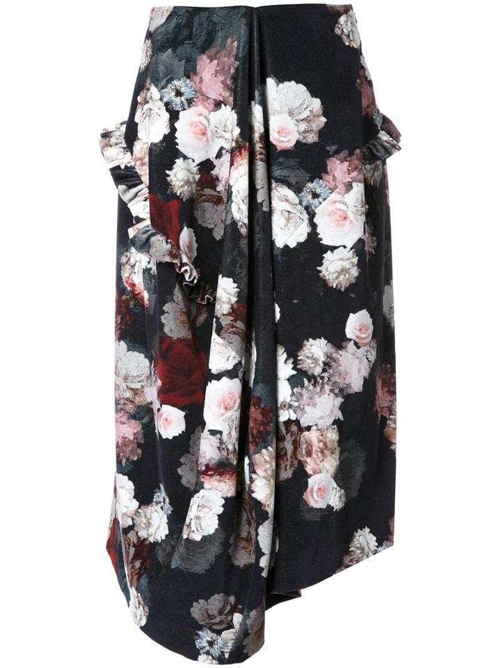 Preen By Thornton Bregazzi Flower Print Skirt, Women's, Size: Medium, Black, Cotton