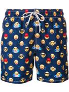 Mc2 Saint Barth - Emoji Print Swim Shorts - Men - Polyamide/polyester/spandex/elastane - S, Blue, Polyamide/polyester/spandex/elastane