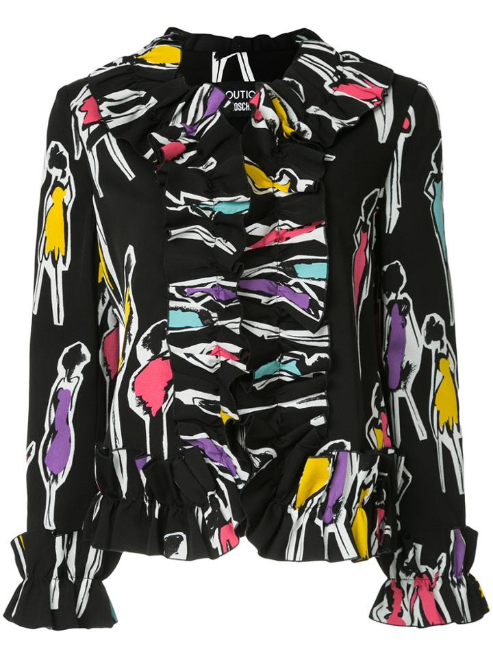 Boutique Moschino Printed Jacket With Ruffle Trim - Black