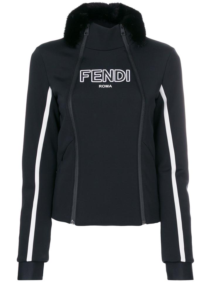 Fendi Fur Trimmed Collar Sweatshirt - Black