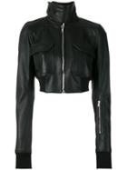 Rick Owens Cropped Leather Jacket - Black
