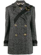 Versace Short Herringbone Coat - Black