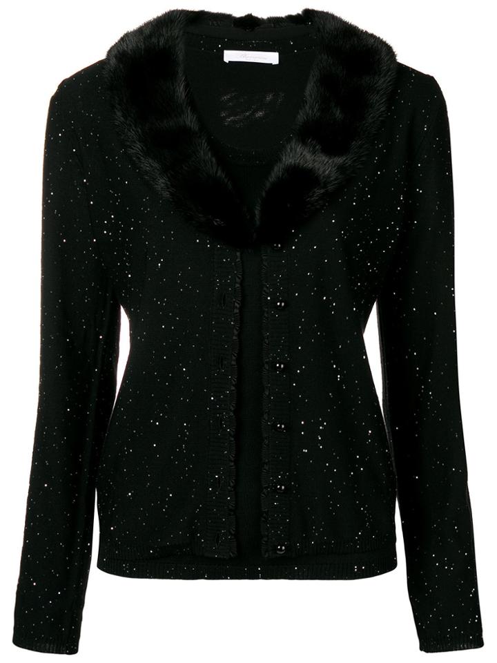 Blumarine Fur Collar Cardigan - Black